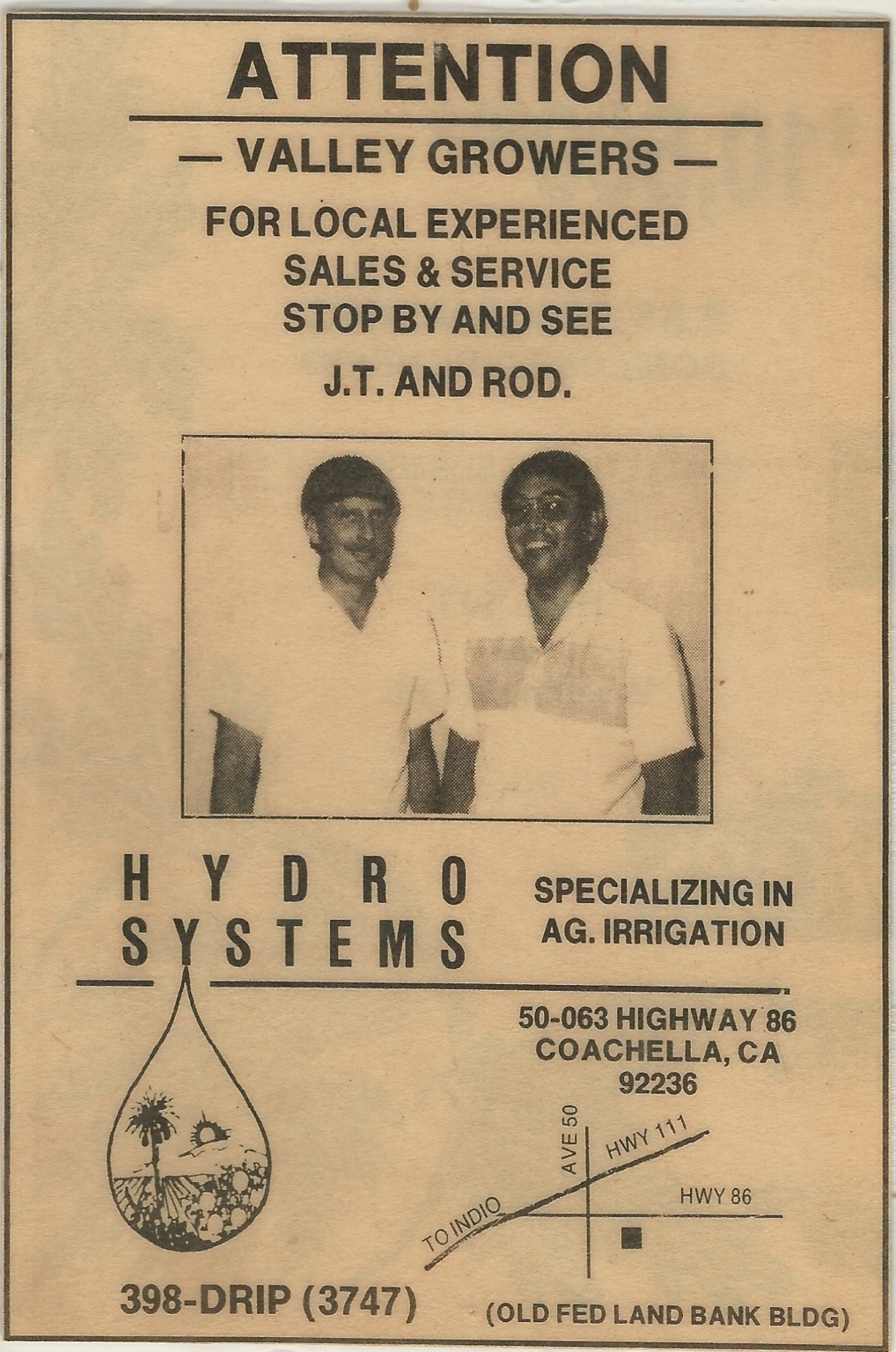 The first Hydro Systems newspaper publication from 1985 featuring J.T. and Rod